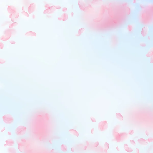 Pétalos Sakura cayendo. Flores rosas románticas — Vector de stock