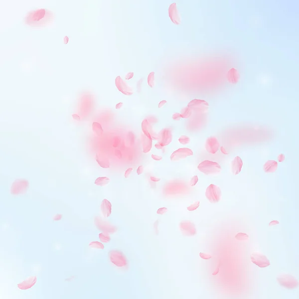 Des pétales de Sakura tombent. Fleurs roses romantiques — Image vectorielle