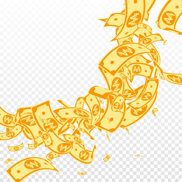Корейские банкноты падают. Беспорядочные счета WON на транс — стоковый вектор