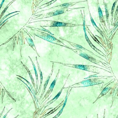 Tropikal seamless modeli. Suluboya eğri palm 