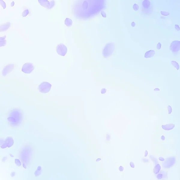 Лепестки фиолетовых цветов падают. Атомная романтика — стоковый вектор