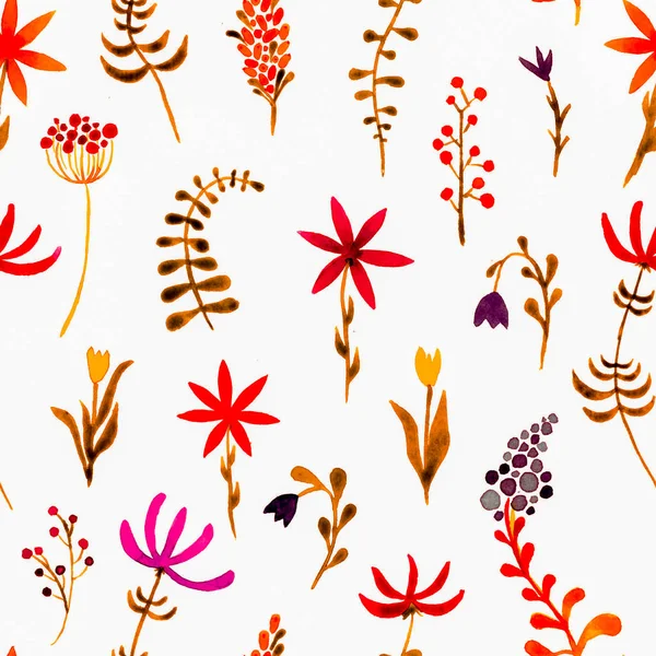 Χαριτωμένο ακουαρέλα floral μοτίβο άνευ ραφής. Κόκκινη boho — Φωτογραφία Αρχείου