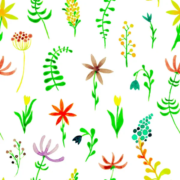 Cute watercolor floral seamless pattern. Green boh — Stock Photo, Image