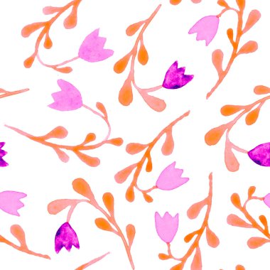 Şirin suluboya çiçek seamless modeli. Pembe boho