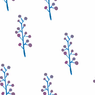 Şirin suluboya çiçek seamless modeli. Mavi boho