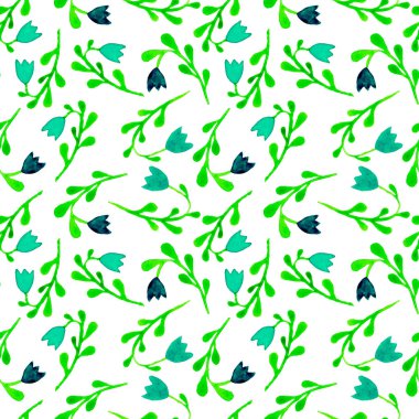 Şirin suluboya çiçek seamless modeli. Yeşil boh