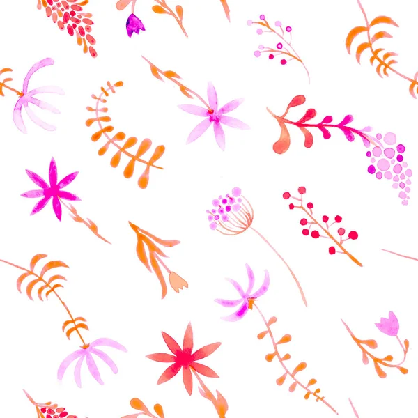 Cute watercolor floral seamless pattern. Pink boho