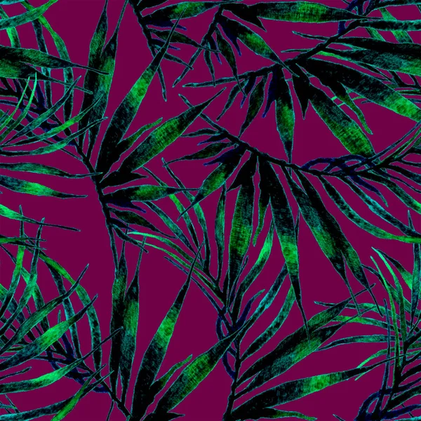 Tropical seamless pattern. Watercolor chaotic palm