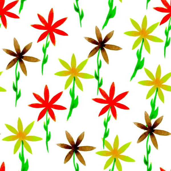 Şirin suluboya çiçek seamless modeli. Yeşil boh — Stok fotoğraf