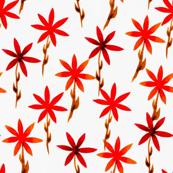 Şirin suluboya çiçek seamless modeli. Kırmızı boho — Stok fotoğraf
