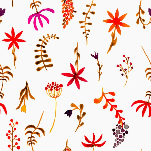 Χαριτωμένο ακουαρέλα floral μοτίβο άνευ ραφής. Κόκκινη boho — Φωτογραφία Αρχείου