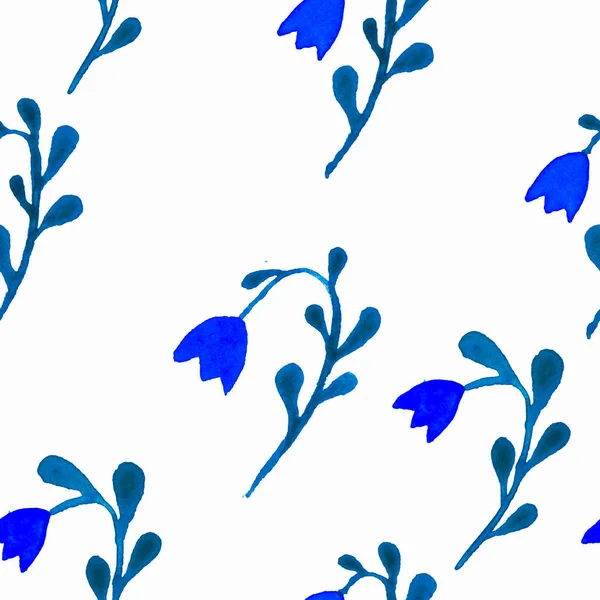 Şirin suluboya çiçek seamless modeli. Mavi boho — Stok fotoğraf