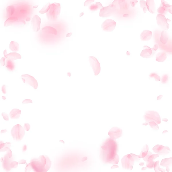 Pétalos Sakura cayendo. Flores rosas románticas — Vector de stock