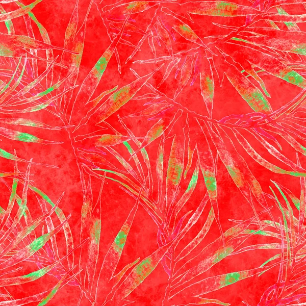 Tropical seamless pattern. Watercolor chaotic palm