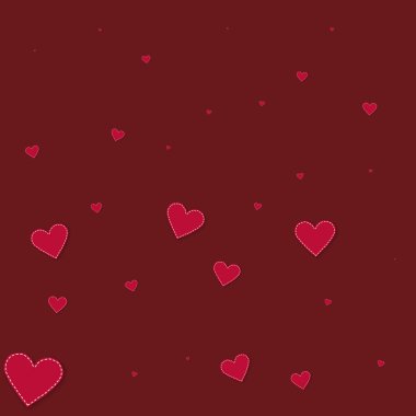 Kırmızı kalp konfetileri sever. Sevgililer Günü düşüyor 