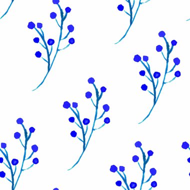 Şirin suluboya çiçek seamless modeli. Mavi boho