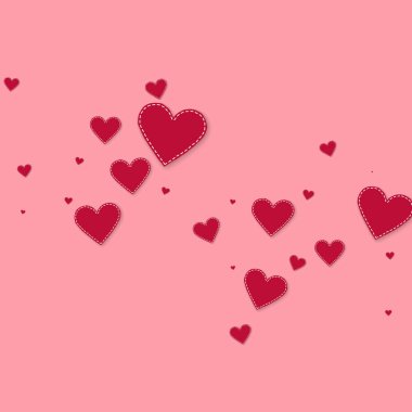 Kırmızı kalp konfetileri sever. Sevgililer Günü düşüyor 