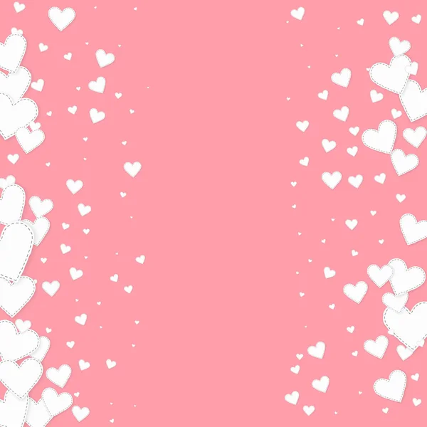 El corazón blanco ama los confettis. frontera del día de San Valentín — Vector de stock