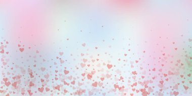 Kırmızı kalp konfetileri sever. Sevgililer Günü düşüyor 