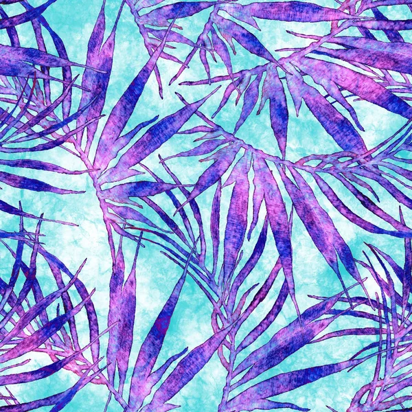 Tropical seamless pattern. Watercolor chaotic palm