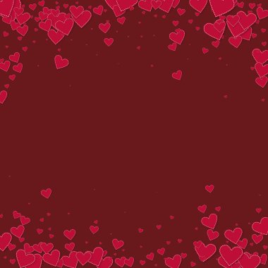 Kırmızı kalp konfetileri sever. Sevgililer Günü düşüyor 