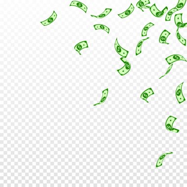American dollar notes falling. Sparse USD bills on clipart