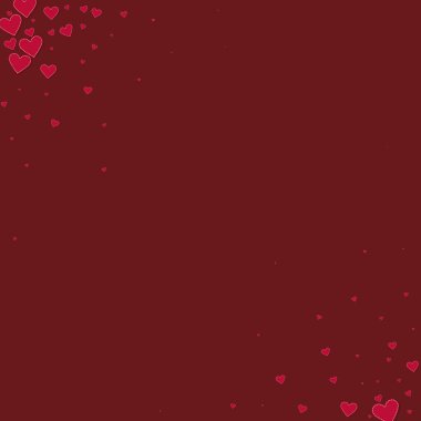 Kırmızı kalp aşk confettis. Sevgililer günü köşe n