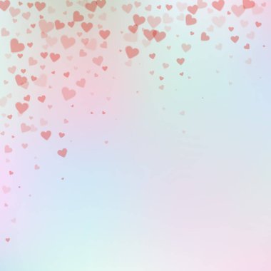 Kırmızı kalp konfetileri sever. Sevgililer Günü düşüyor 