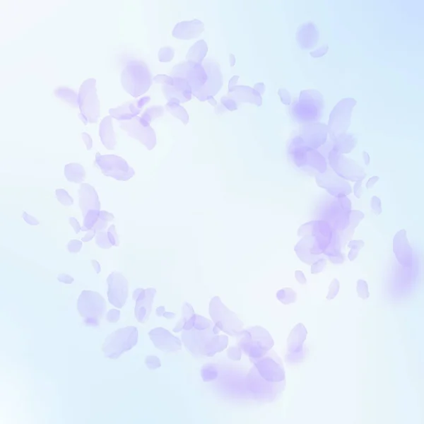 Pétalos de flores violetas cayendo. Romance fabuloso — Archivo Imágenes Vectoriales