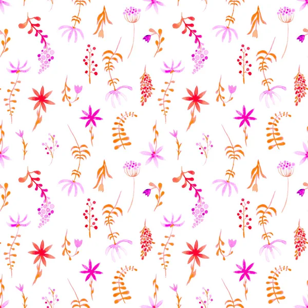 Cute Watercolor Floral Seamless Pattern Pink Boho Flowers Vintage Hippie — Stock Photo, Image