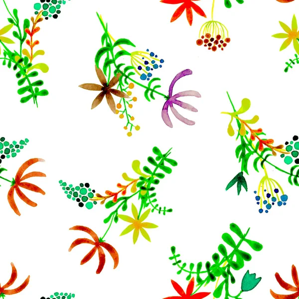 Cute watercolor floral seamless pattern. Green boh — Stock Photo, Image