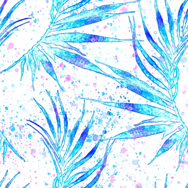 Tropical seamless pattern. Watercolor curved palm 