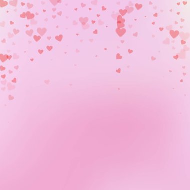 Kırmızı kalp konfetileri sever. Sevgililer Günü düşüyor 