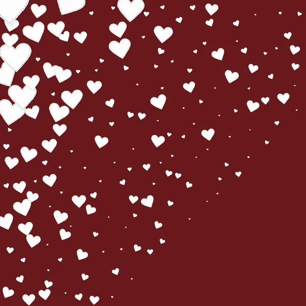 Witte hart liefde confettis. Valentijnsdag hoek — Stockvector