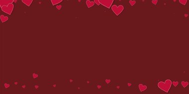 Kırmızı kalp konfetileri sever. Sevgililer Günü düşüyor 