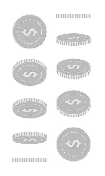 Amerikanischer Dollar rotierende Münzen Set, Animation lesen — Stockvektor