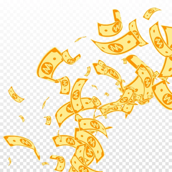 Корейские банкноты падают. Беспорядочные счета WON на транс — стоковый вектор