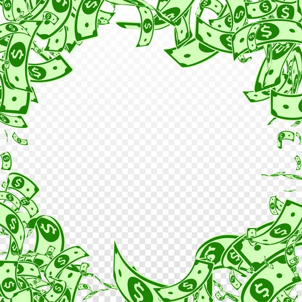 Notas de dólares americanos a cair. Notas de USD confusas em — Vetor de Stock