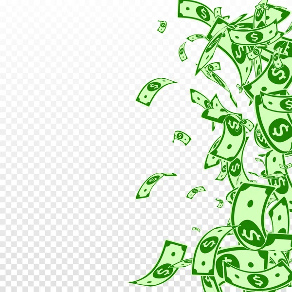Uang kertas dolar Amerika jatuh. Tagihan USD yang berantakan - Stok Vektor