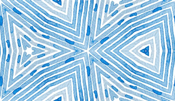 蓝色几何水彩 好奇的无缝模式 手绘条纹 画笔纹理 大雪佛龙装饰 织物布泳装设计壁纸包装 — 图库照片