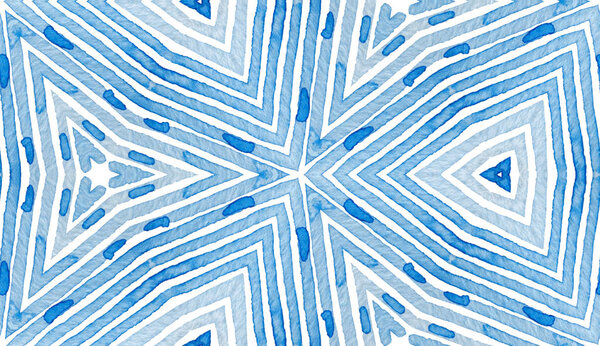 Blue Geometric Watercolor. Curious Seamless Pattern. Hand Drawn Stripes. Brush Texture. Grand Chevron Ornament. Fabric Cloth Swimwear Design Wallpaper Wrapping.