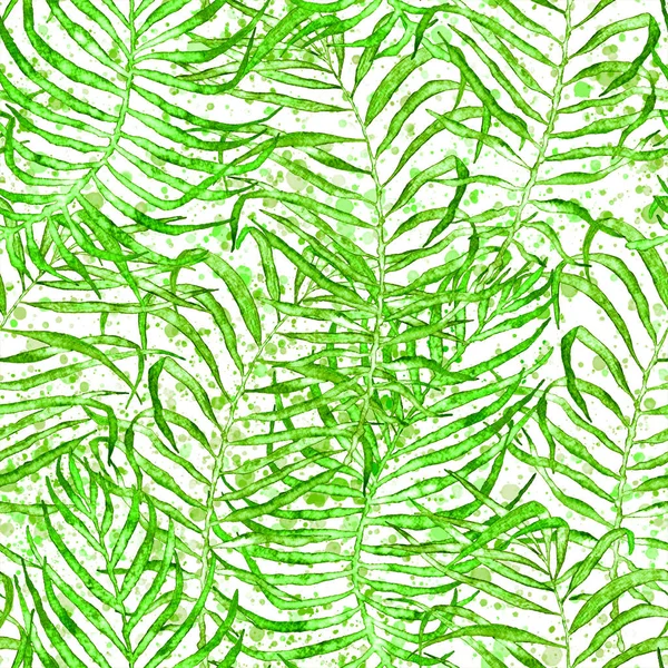 Tropical seamless pattern. Watercolor tangled palm leaves, japanese bamboo. Green exotic swimwear design. Summer tropic repeated print. Bizarre textile illustration.