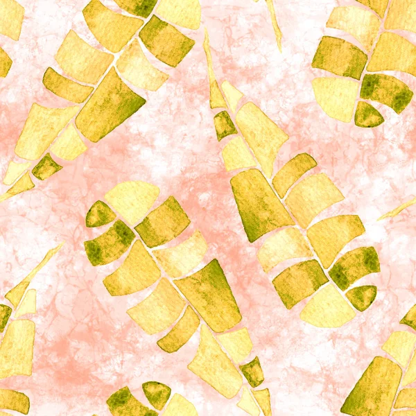Tropische Naadloze Patroon Aquarel Naïeve Palm Bladeren Japanse Bamboe Gele — Stockfoto