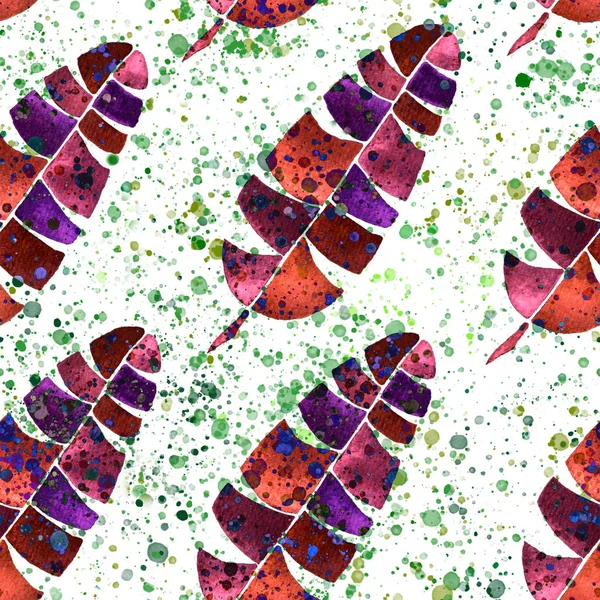 Tropical seamless pattern. Watercolor childlike palm leaves, japanese bamboo. Red exotic swimwear design. Summer tropic repeated print. Unique textile illustration.