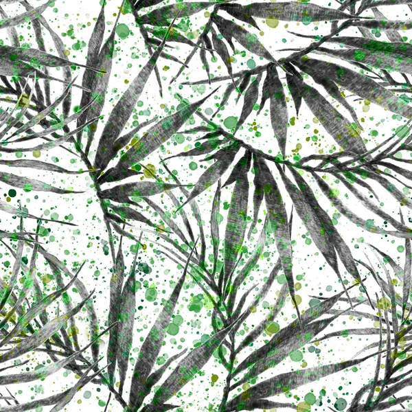 Tropical seamless pattern. Watercolor chaotic palm