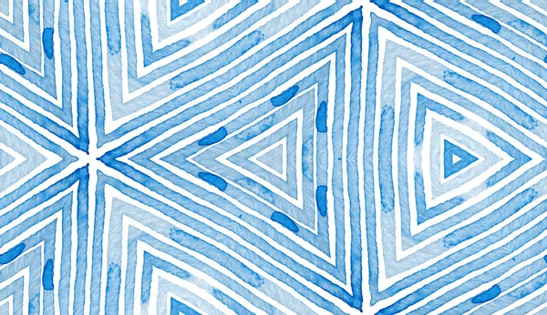 Blå geometrisk akvarell. Nyfiken sömlös smet — Stockfoto