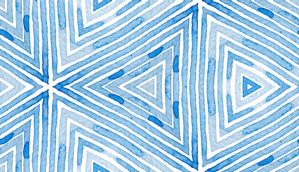 Blue Geometric Watercolor. Curious Seamless Patter