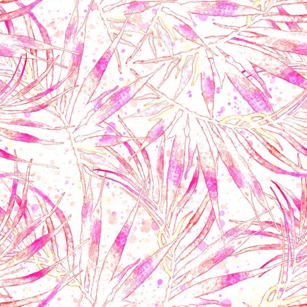 Tropical seamless pattern. Watercolor chaotic palm