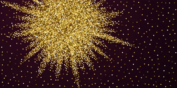 Confettis étincelants de luxe aux paillettes d'or. Dispersion de petites particules d'or sur fond marron rouge. Impressionnant modèle de superposition festive. Illustration vectorielle admirable . — Image vectorielle