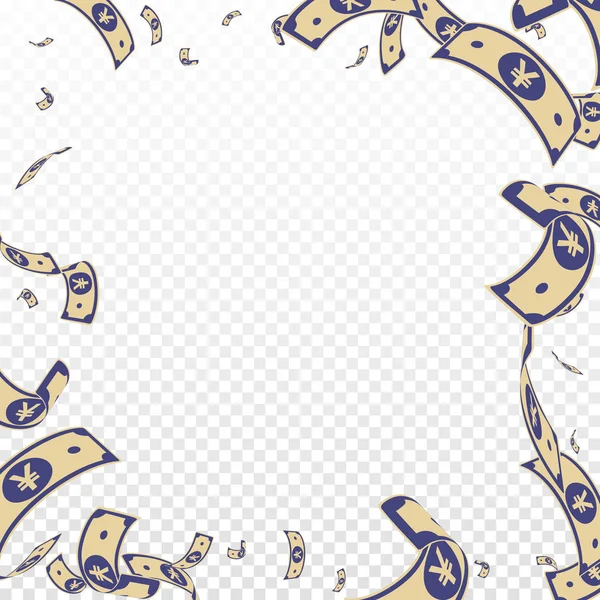 Chinese yuan notes falling. Random CNY bills on transparent background. China money. Dramatic vector illustration. Cute jackpot, wealth or success concept. — Stock Vector